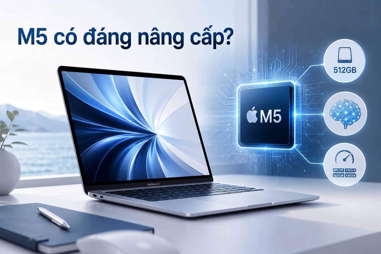 MacBook Air M5 có đáng nâng cấp? 512GB tiêu chuẩn, AI nhanh hơn và băng thông bộ nhớ 153GB/s