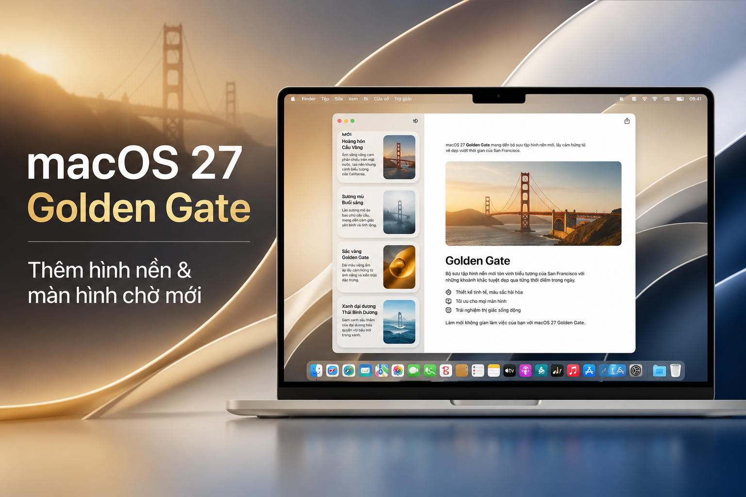 macOS 27 Golden Gate có hình nền và màn hình chờ mới: MacBook sẽ đẹp hơn thế nào?