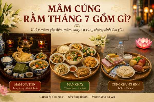 Mâm cúng Rằm tháng 7 gồm những gì? Gợi ý mâm gia tiên, mâm chay và cúng chúng sinh đơn giản