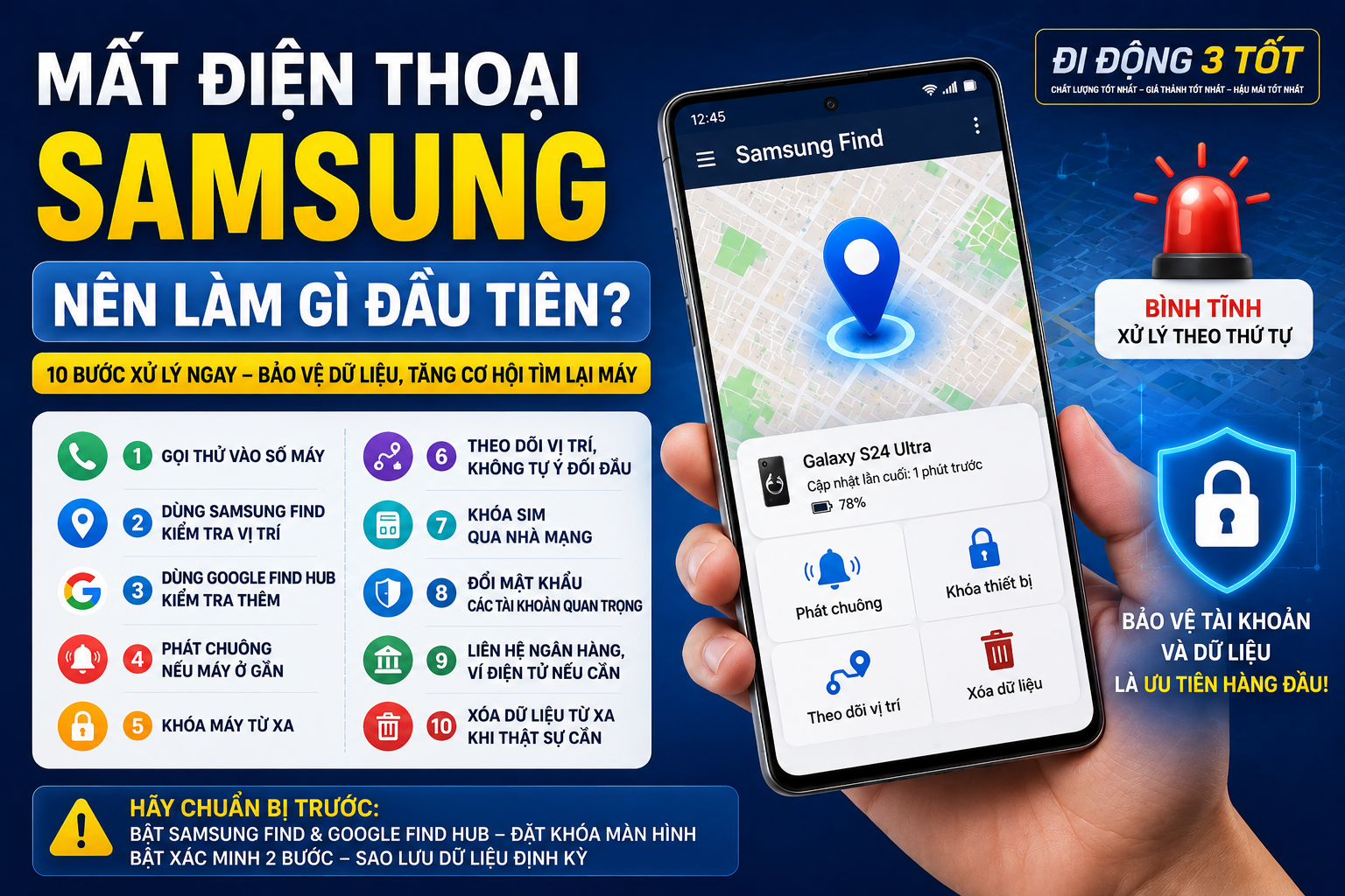 Mất điện thoại Samsung nên làm gì đầu tiên? 10 bước cần xử lý ngay
