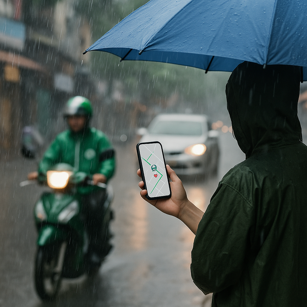 Mẹo đặt xe nhanh trong thời tiết mưa bão trên ứng dụng Grab, Be