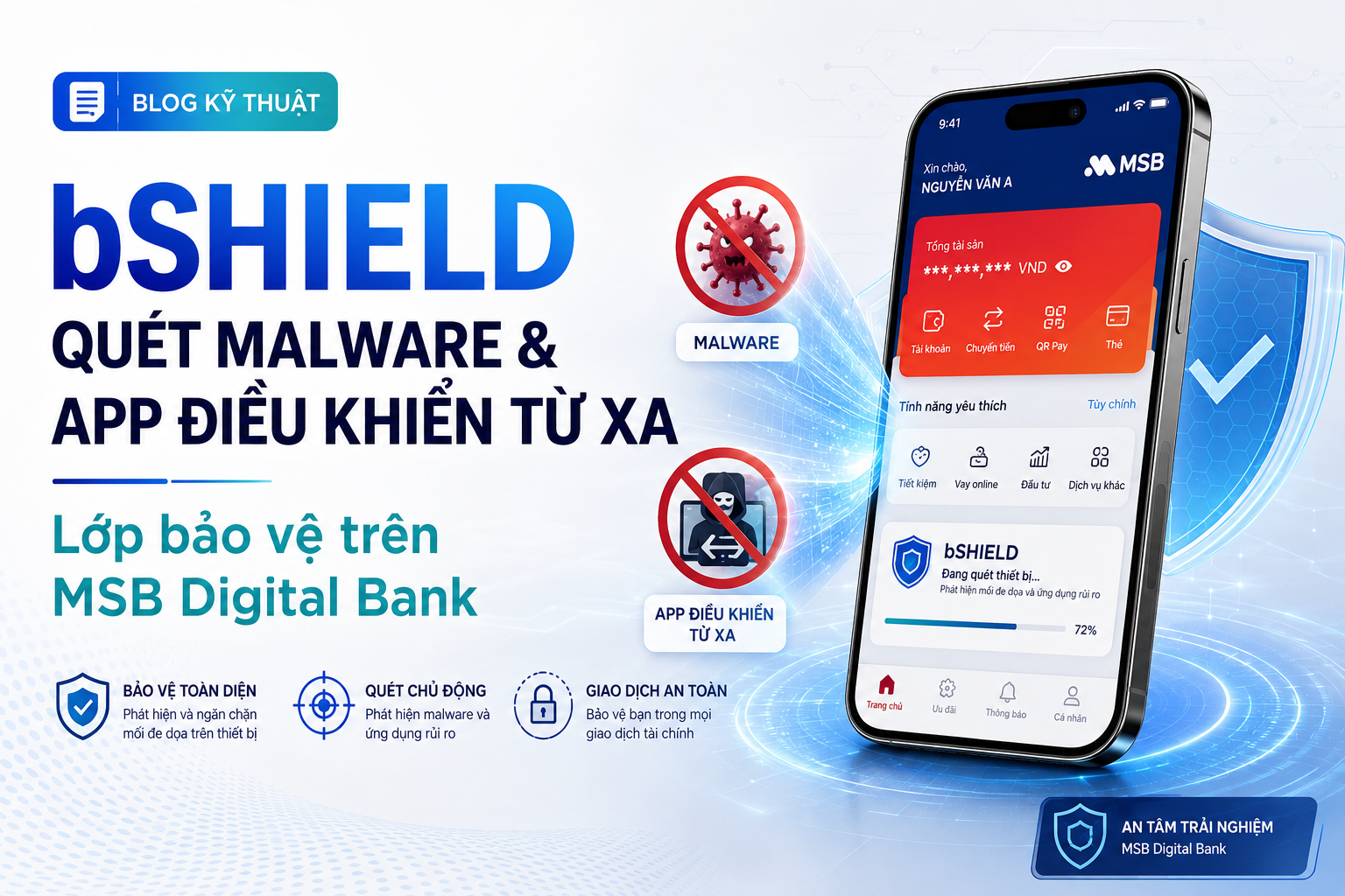 MSB Digital Bank tự quét malware và app điều khiển từ xa bằng bShield như thế nào?