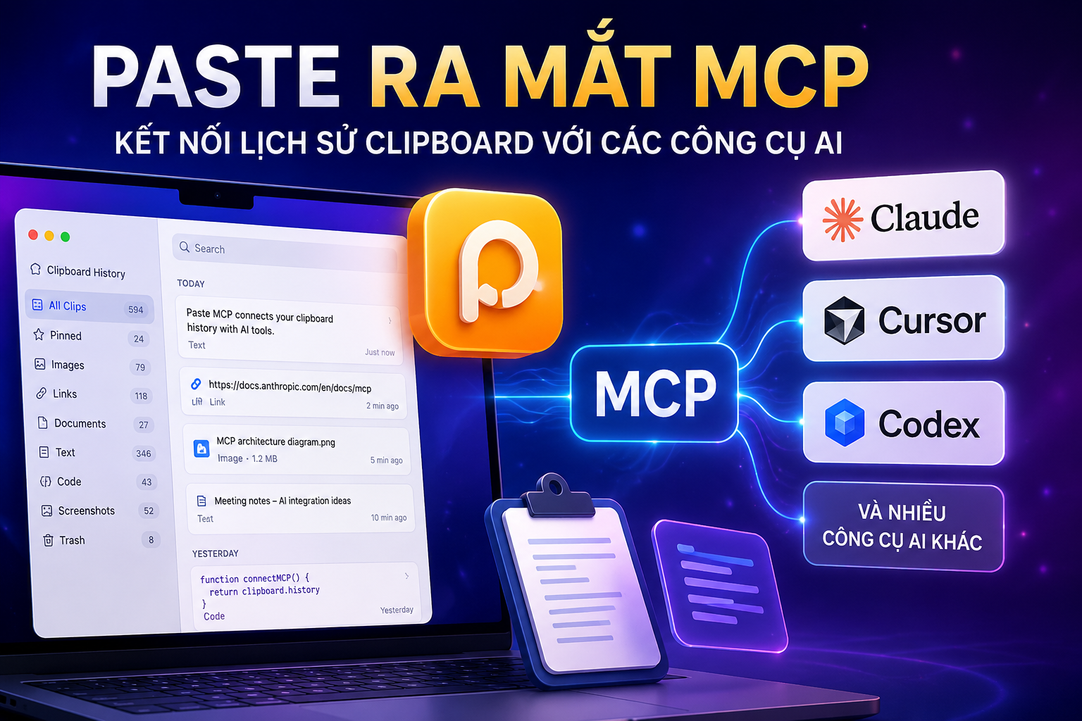 Paste ra mắt MCP: Kết nối lịch sử clipboard với Claude, Cursor và các công cụ AI