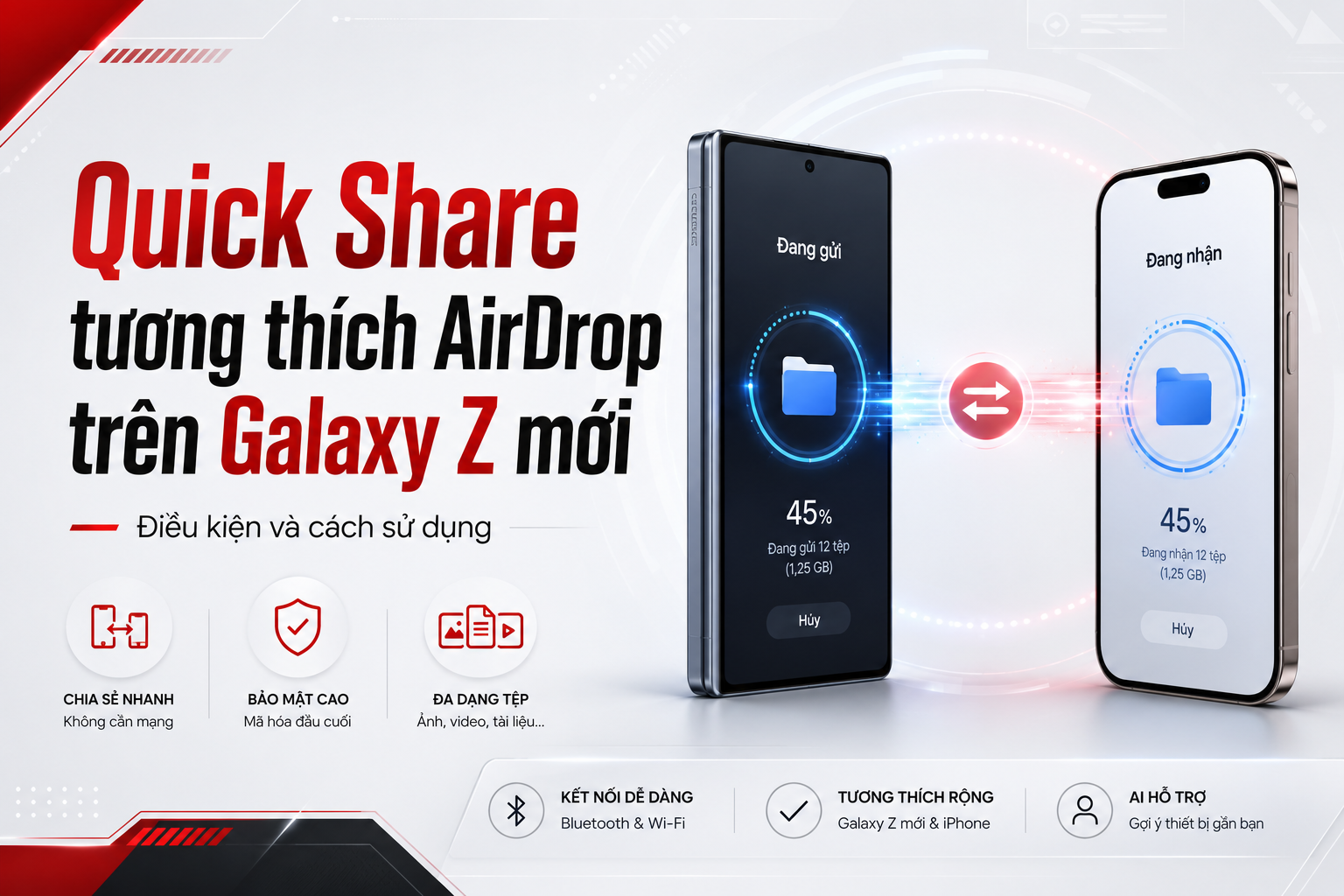 Quick Share tương thích AirDrop trên Galaxy Z mới: Điều kiện, cách gửi nhận và xử lý lỗi