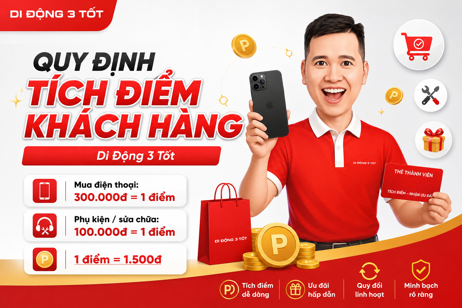 Quy định tích điểm khách hàng tại Di Động 3 Tốt: Cách tính và sử dụng điểm
