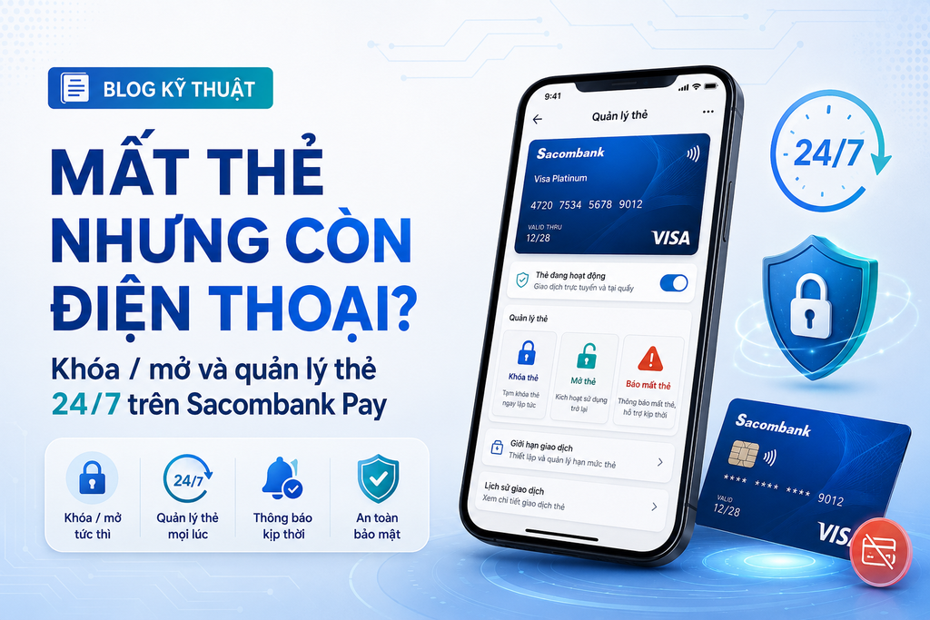 Sacombank Pay: Mất thẻ nhưng còn điện thoại – cách khóa/mở và quản lý thẻ 24/7 ngay trên app