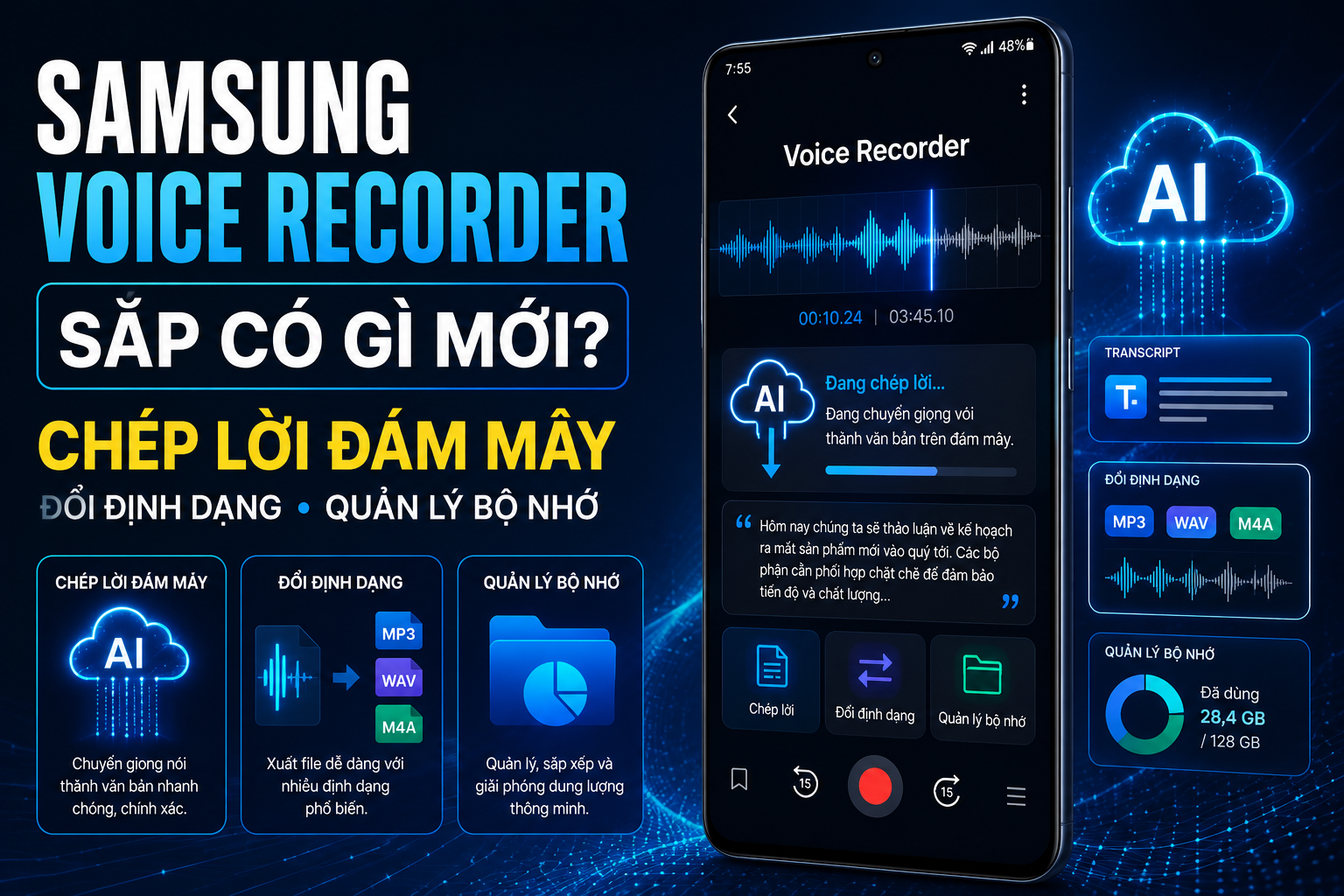 Samsung Voice Recorder sắp có chép lời đám mây và giao diện mới