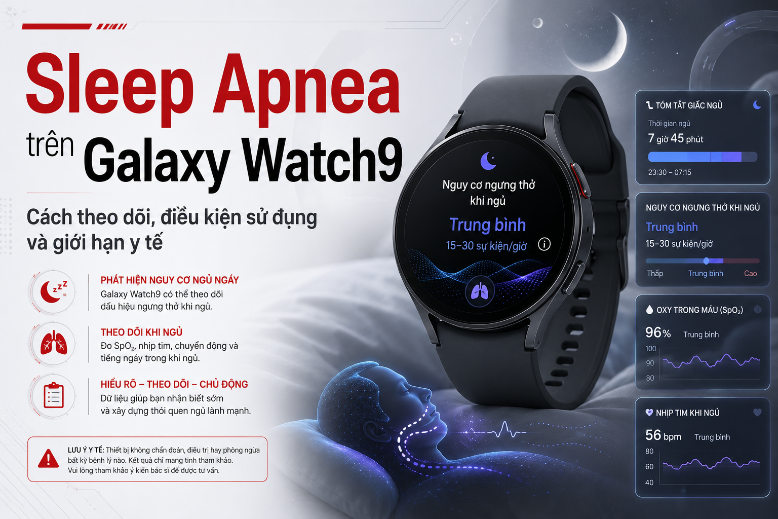 Sleep Apnea trên Galaxy Watch9: Cách theo dõi, điều kiện sử dụng và giới hạn y tế