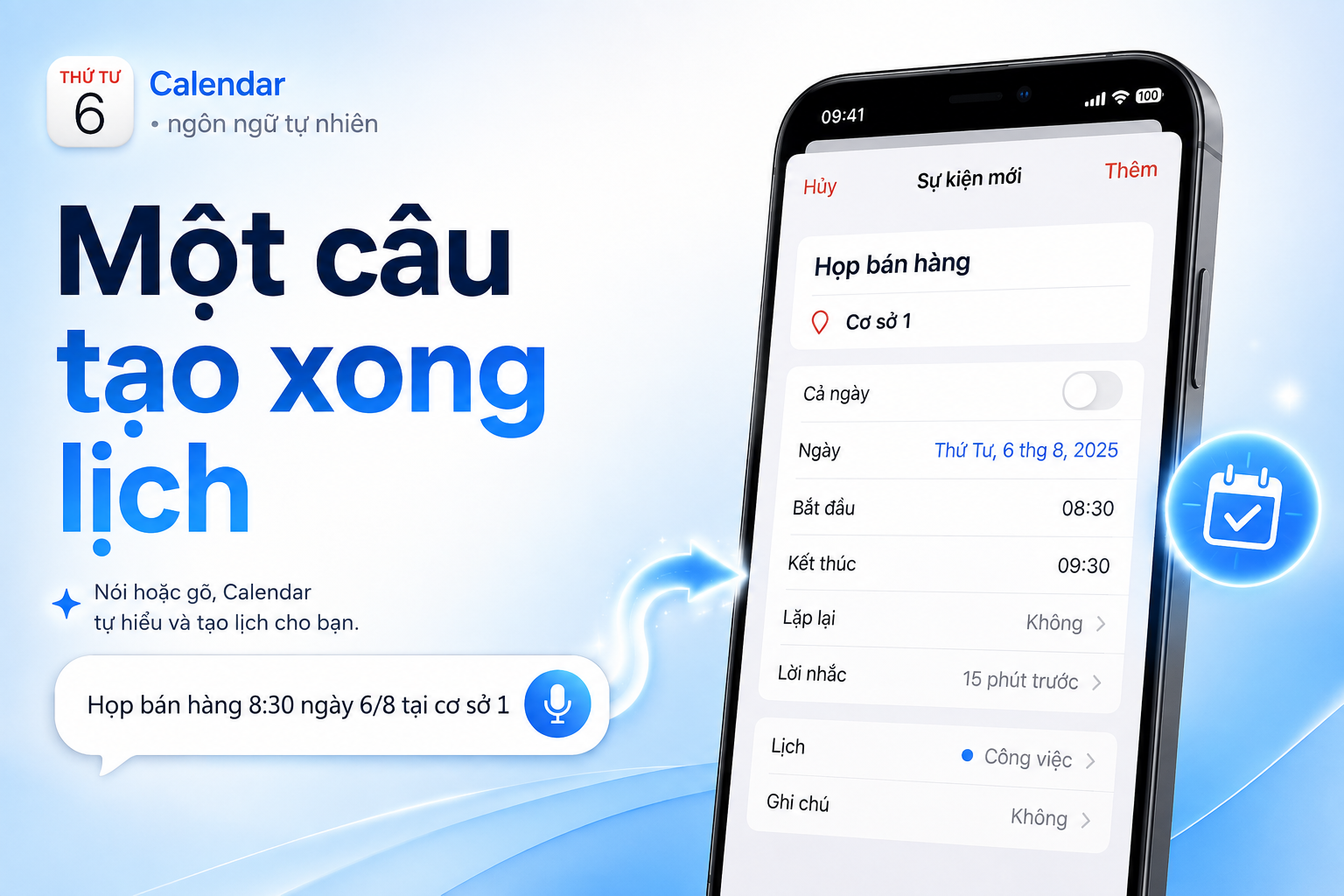 Tạo lịch bằng câu tự nhiên trên iOS 27: Viết một dòng thay vì điền từng ô