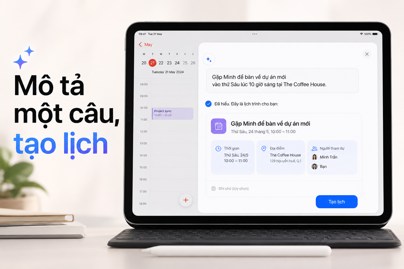Tạo và sửa sự kiện Lịch bằng câu mô tả trên iPadOS 27: Cách tránh sai giờ, sai địa điểm