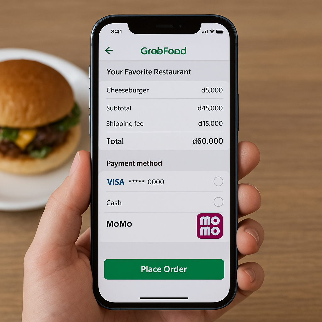 Thanh toán GrabFood bằng ví MoMo trên iPhone nhanh chóng