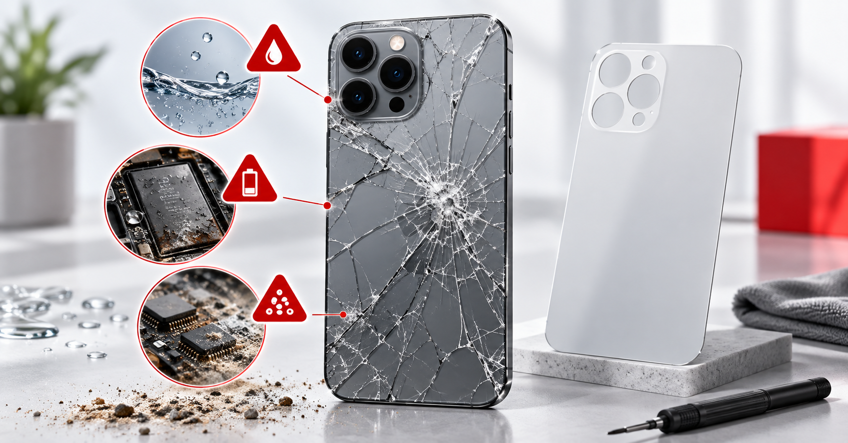 Mặt lưng iPhone bị vỡ có ảnh hưởng chống nước pin và linh kiện không