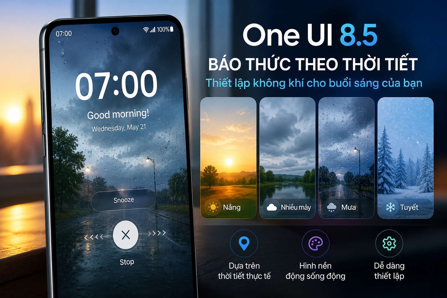 One UI 8.5 Có Tính Năng Báo Thức Theo Thời Tiết: Đây Là Cách Thiết Lập Trên Điện Thoại Samsung Galaxy