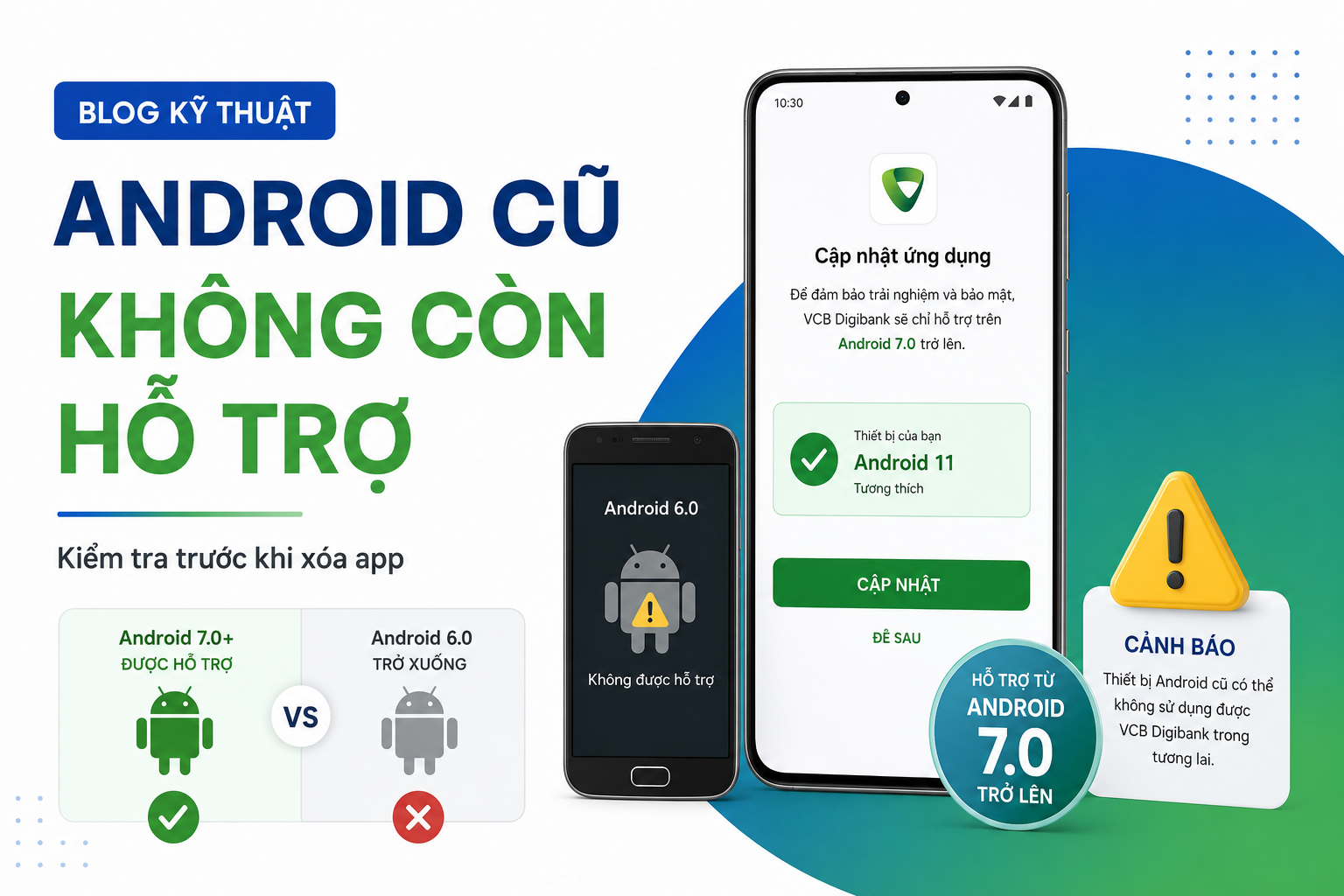 VCB Digibank không cài hoặc cập nhật được trên Android cũ: Kiểm tra phiên bản trước khi xóa app