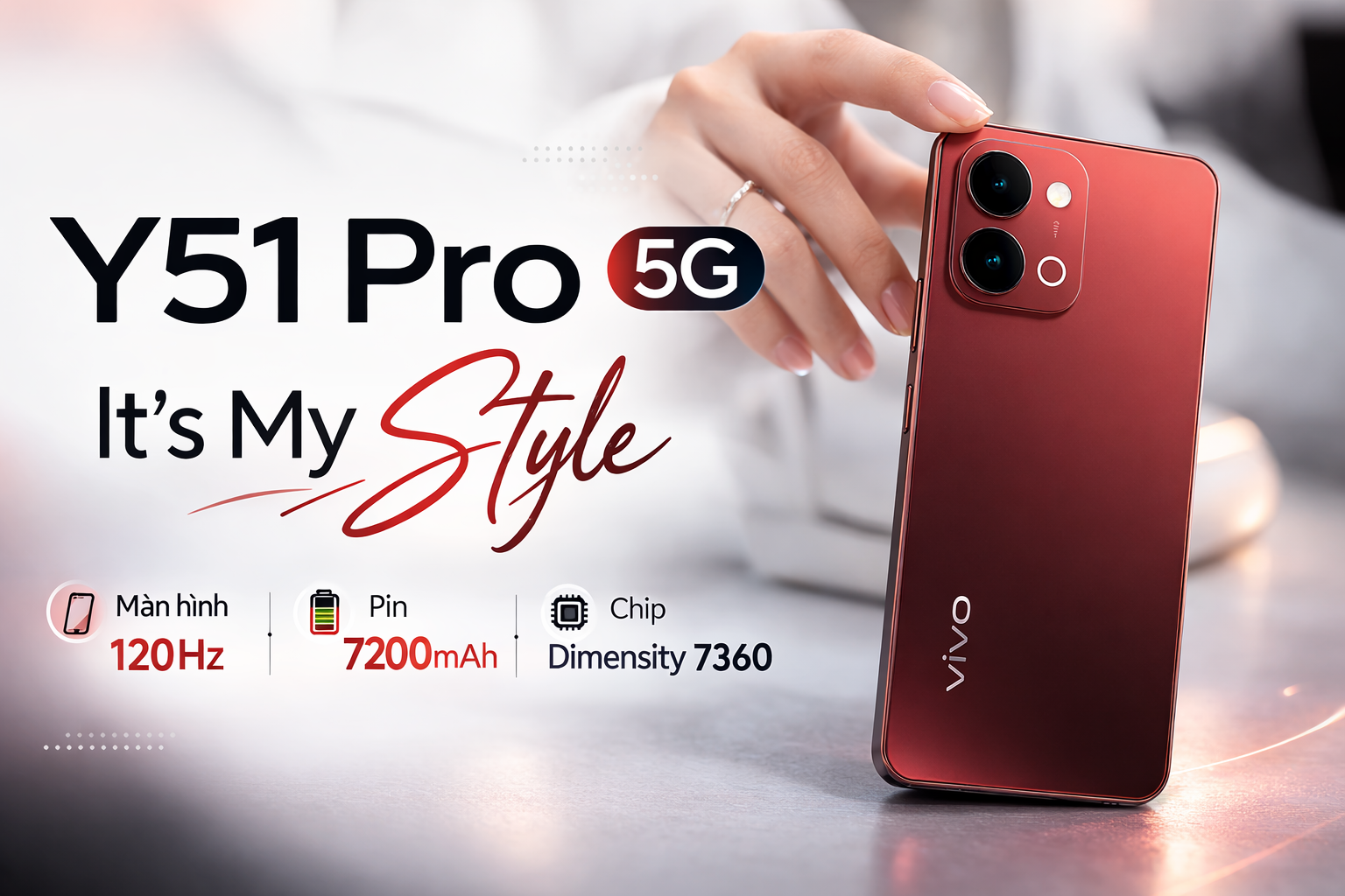 Vivo Y51 Pro 5G ra mắt: Màn hình 120Hz, chip Dimensity 7360 Turbo, pin 7.200mAh