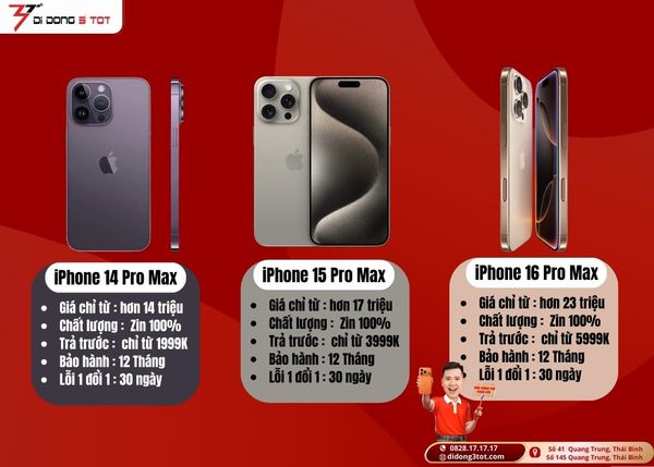 Mua iPhone 14 Pro Max, 15 Pro Max, 16 Pro Max Giá Tốt Tại Di Động 3 Tốt – Trả Trước Chỉ Từ 1.999K