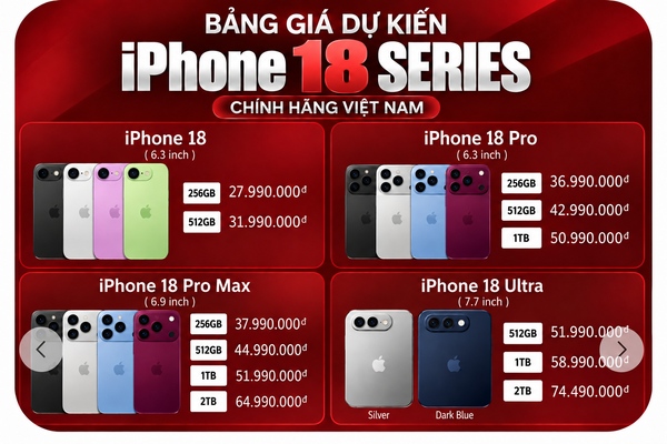 Bảng giá iPhone 18 Series dự kiến