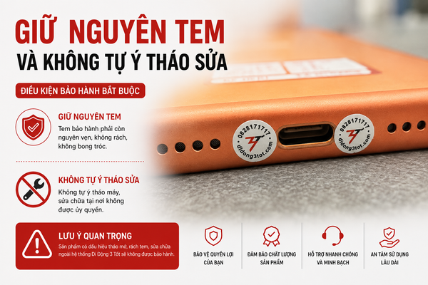 Giữ nguyên tem và không tự ý tháo sửa