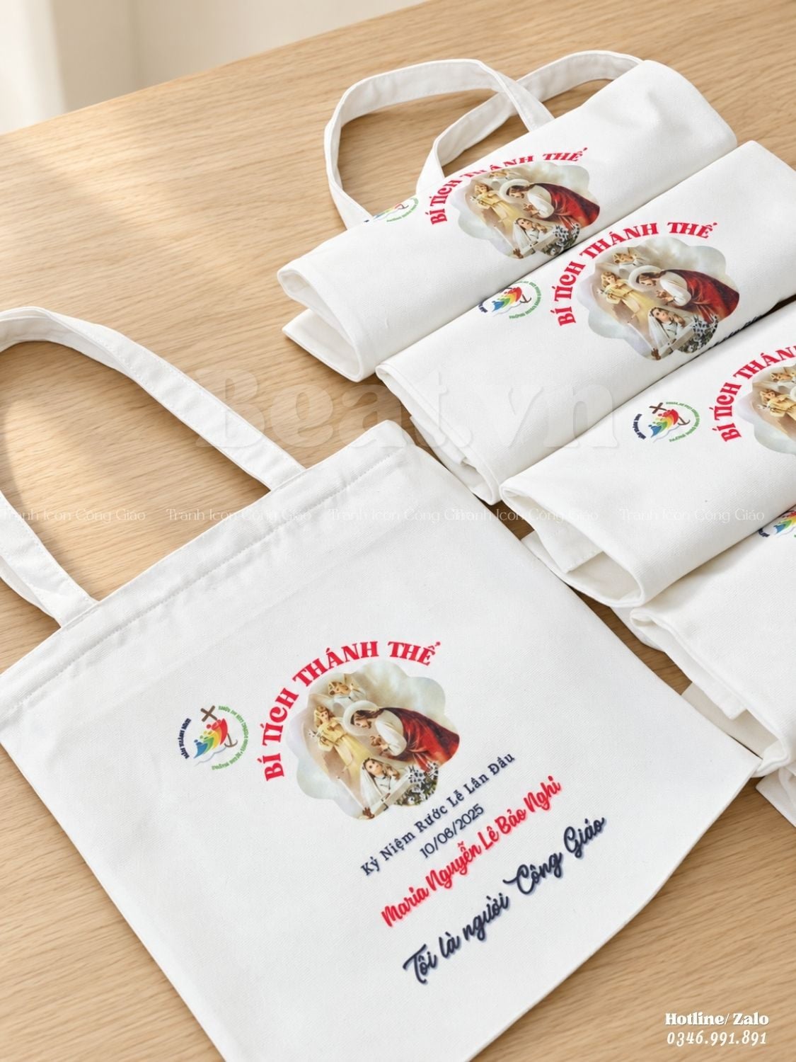 Túi tote vải canvas quà tặng Công Giáo Rước Lễ in theo yêu cầu tại Beati
