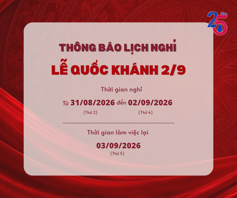 THÔNG BÁO LỊCH NGHỈ LỄ QUỐC KHÁNH 2/9