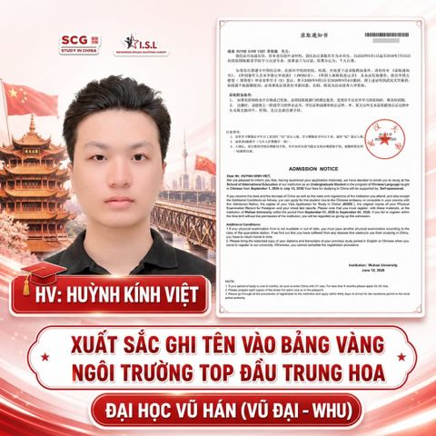 Huỳnh Kính Việt trúng tuyển Đại học Vũ Hán (WHU) 2026