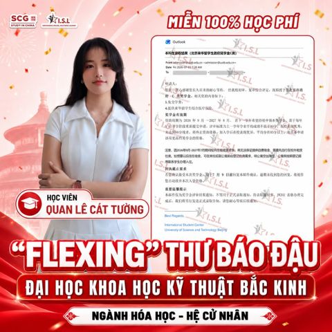 Chúc mừng học viên Quan Lê Cát Tường trúng tuyển cử nhân Hóa học Đại học Khoa học và Công nghệ Bắc Kinh (USTB) cùng Học bổng Chính phủ Thành phố Bắc Kinh