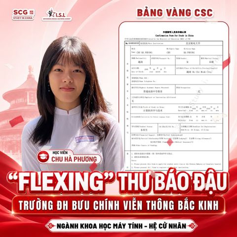 Chu Hà Phương đậu học bổng CSC toàn phần ĐH Bưu chính Viễn thông Bắc Kinh