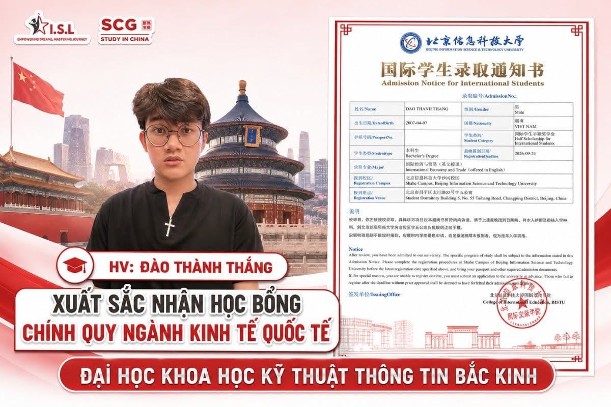 Đào Thành Thắng trúng tuyển BISTU Bắc Kinh + học bổng bán phần ngành Kinh tế - ISL Education