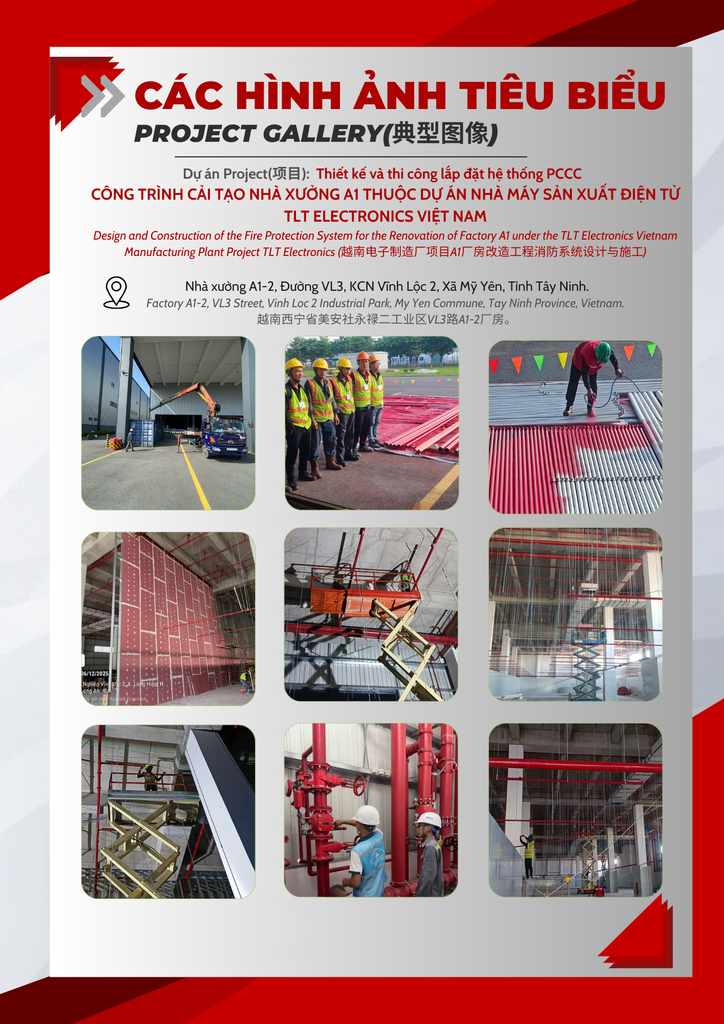 Thiết kế và thi công lắp đặt hệ thống PCCC   công trình Cải tạo nhà xưởng A1 thuộc dự án NHÀ MÁY SẢN XUẤT ĐIỆN TỬ TLT ELECTRONICS VIỆT NAM