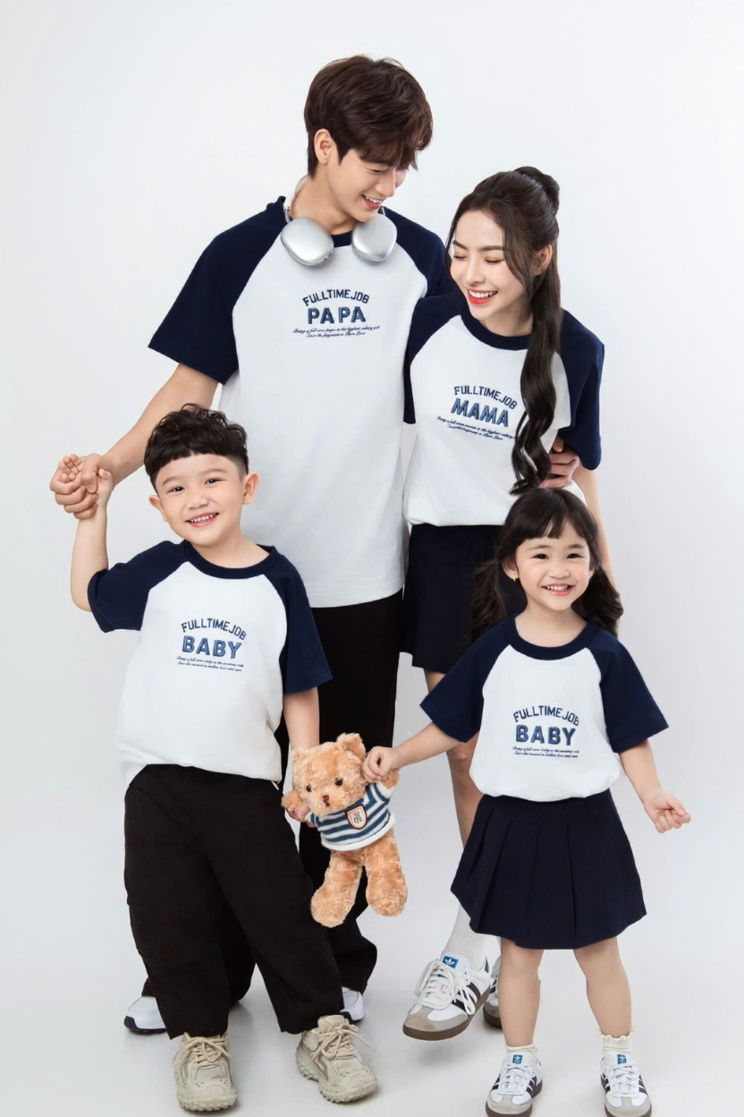 Mẫu áo gia đình PAMAOI Áo Full time PAPA MAMA BABY