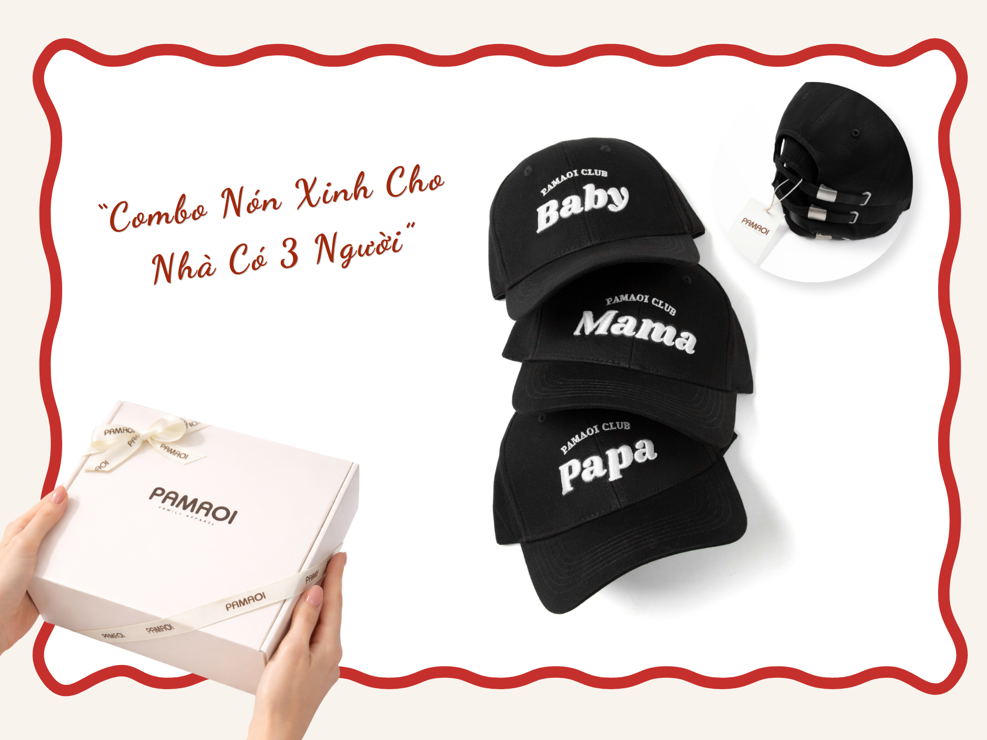 Gift Box 3 PAMAOI gồm set nón gia đình 3 người và hộp quà