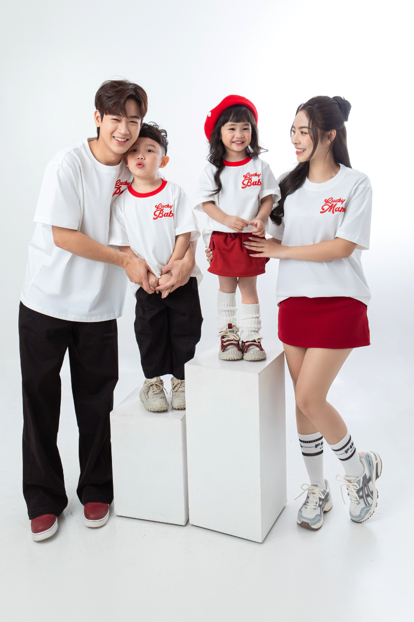 Mẫu áo gia đình PAMAOI Áo LUCKY PAPA MAMA BABY
