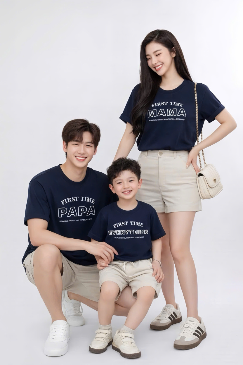 Mẫu áo gia đình PAMAOI Áo Xanh First Time