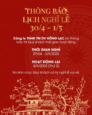 THÔNG BÁO LỊCH NGHỈ LỄ 30/04 - 01/05 NĂM 2026
