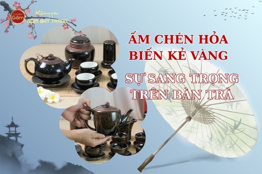 Ấm Chén Hỏa Biến Kẻ Vàng: Đẳng Cấp Sang Trọng Trên Bàn Trà