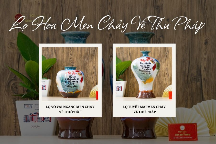 Lọ Hoa Men Chảy Vẽ Thư Pháp – Món Quà Nghệ Thuật Độc Bản