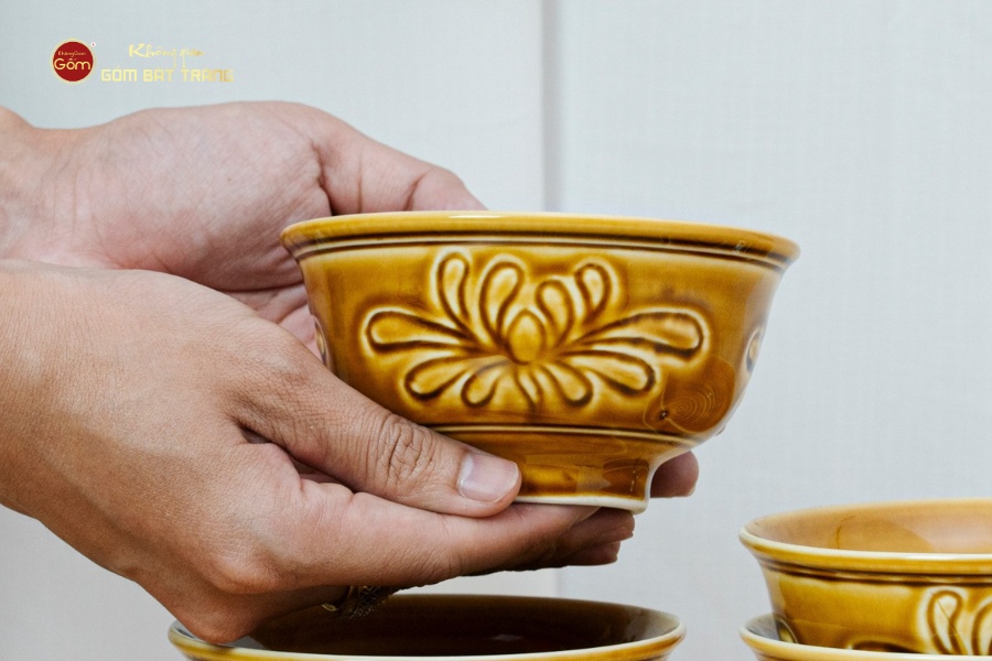 Bộ Bát Cơm Men Nâu Vân Hoa Cúc