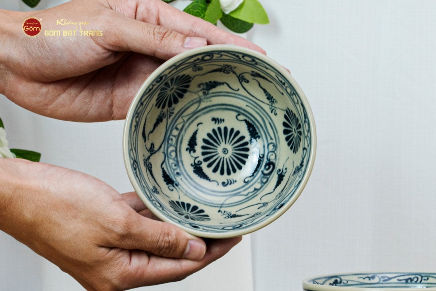 Bộ Bát Cơm Men Rạn Vẽ Cúc Đen
