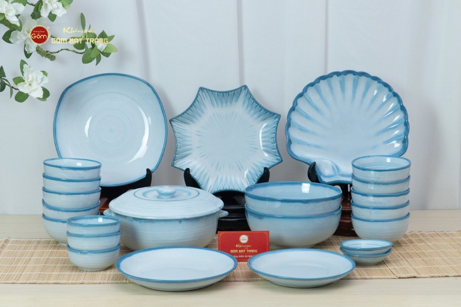 Bộ Bàn Ăn 10 Người (23 món) Men Biển Xanh Cát Trắng