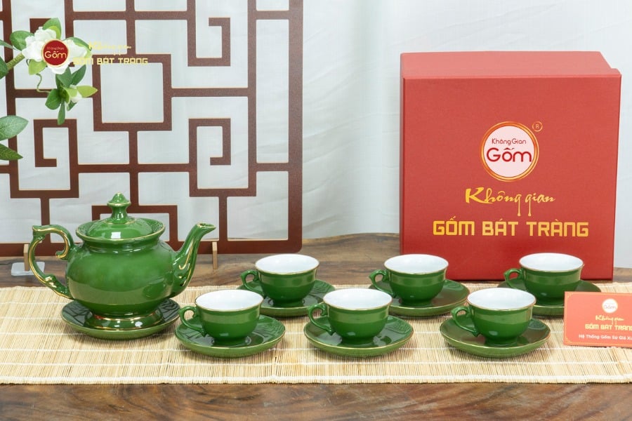 Bộ Trà Men Lục Đài Các Kẻ Vàng