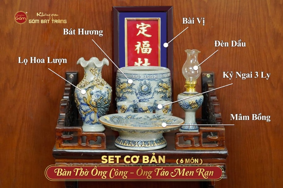 [Set Cơ Bản] Bộ Đồ Thờ Ông Táo&nbsp;Men Rạn (6&nbsp;món)