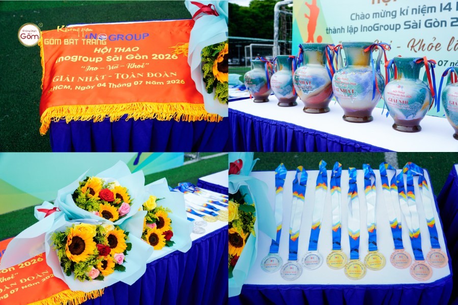Cúp, hoa, cờ và huy chương cho các môn thi