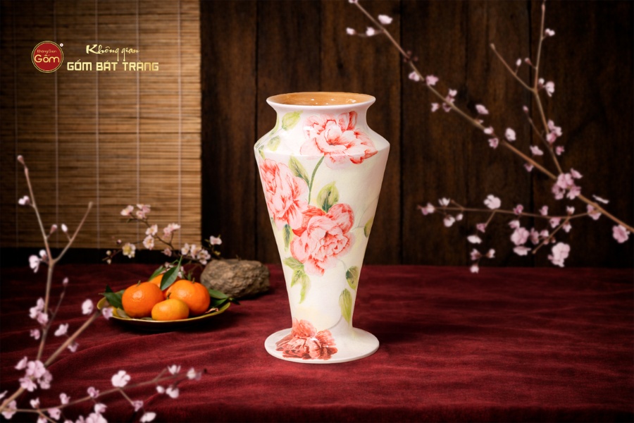 LỌ HOA DÁNG CÚP MIỆNG LOE VẼ HOA