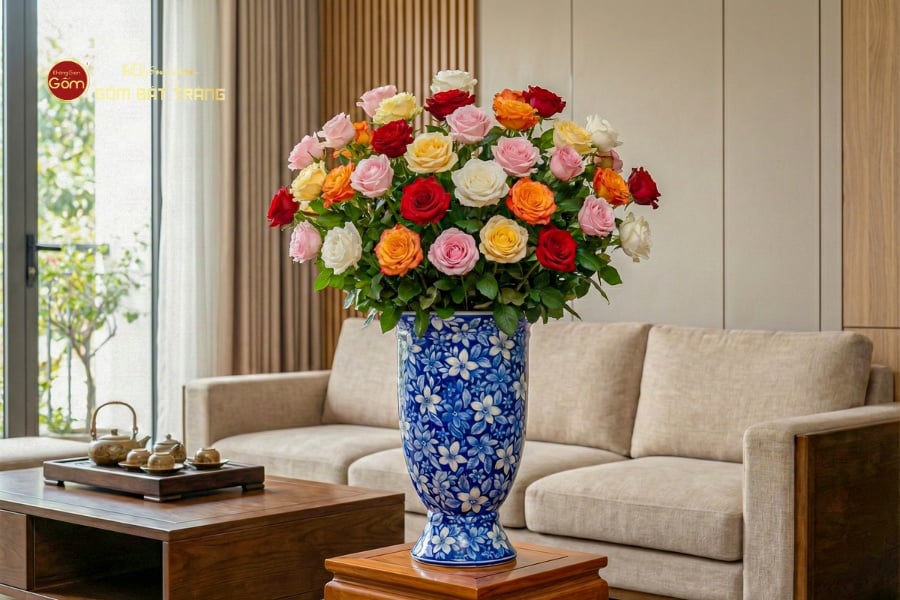 Lọ Hoa Dáng Ly Miệng Rộng Họa Tiết Ngàn Hoa