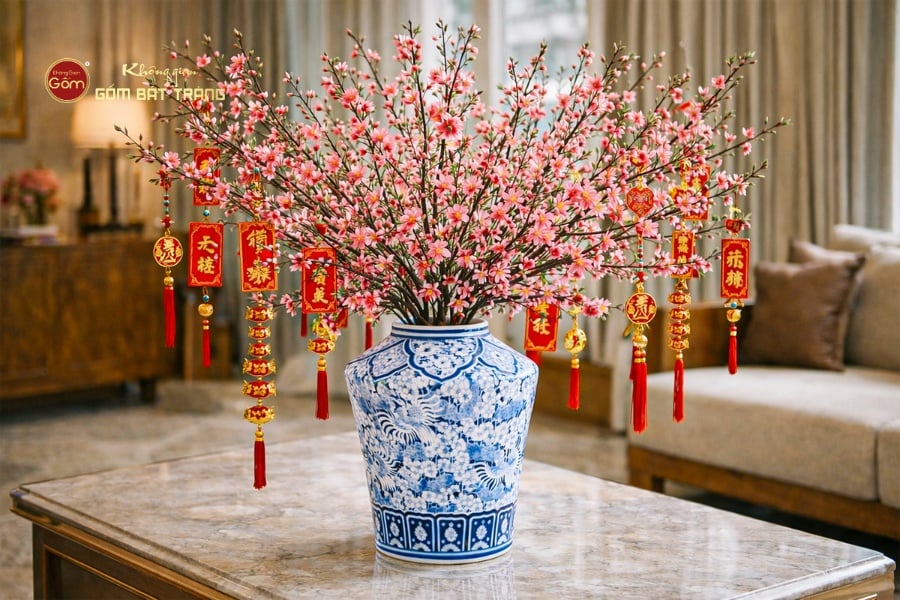 Lọ Hoa Dáng Thạp Song Phụng Ngàn Hoa