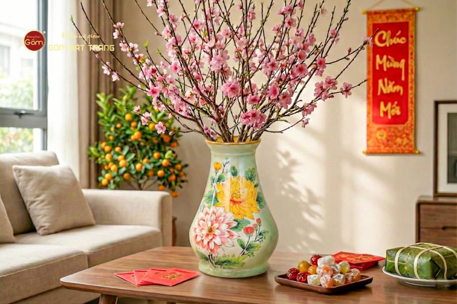 LỌ HOA ĐÁY TO VẼ HOA