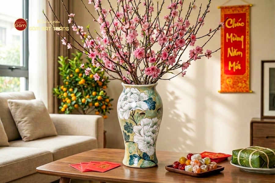 LỌ HOA&nbsp;KHUÔN DÁNG BẦU VẼ HOA