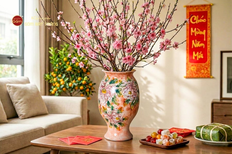 LỌ HOA MIỆNG LOE DÁNG BẦU VẼ HOA