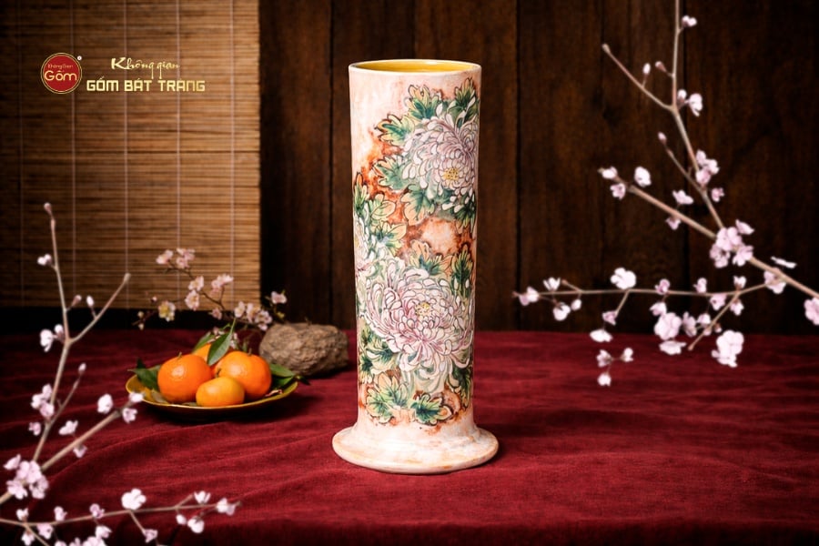 Lọ Hoa Vuốt Dáng Ống Vẽ Hoa