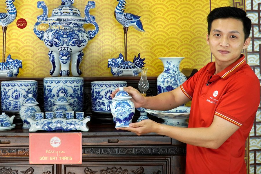 [Set Cao Cấp] Bộ Đồ Thờ Gia Tiên Men Lam (17 món)